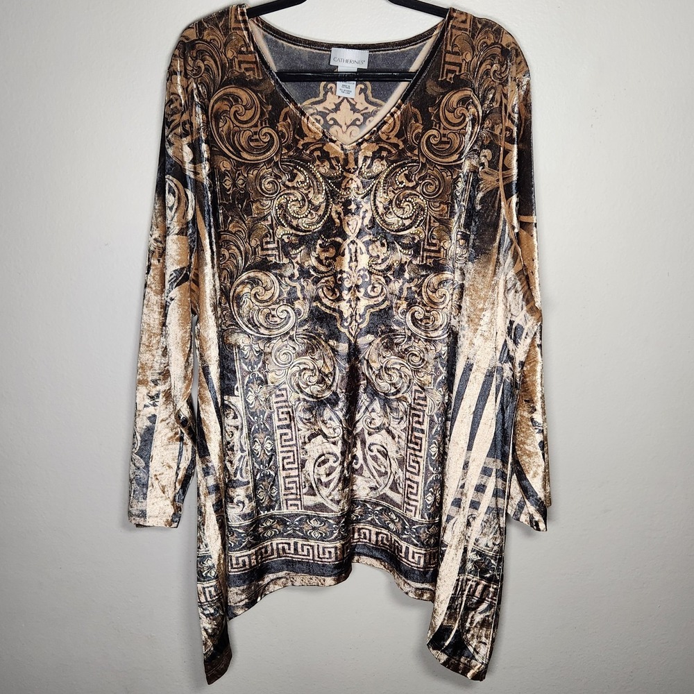 Catherines 3X Velvet Baroque Gold Black Gothic Luxe Tunic Top Dark Academia
